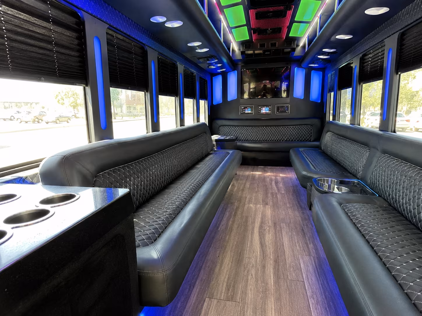 moore 15 passenger party bus inside