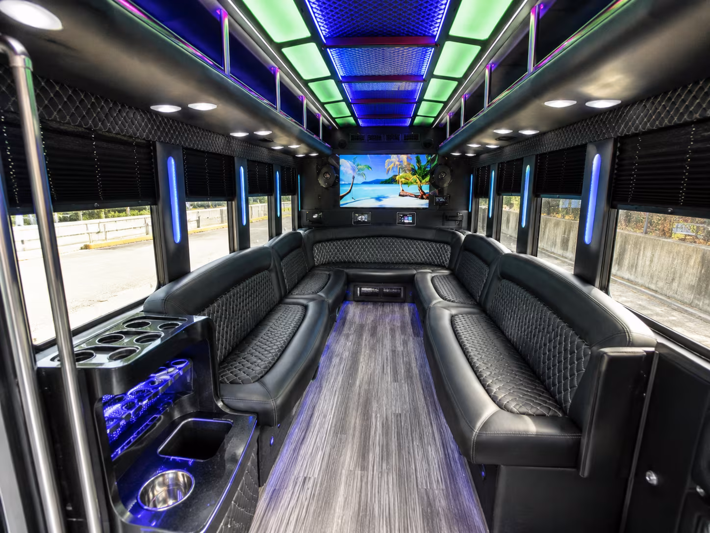 moore 18 passenger party bus inside