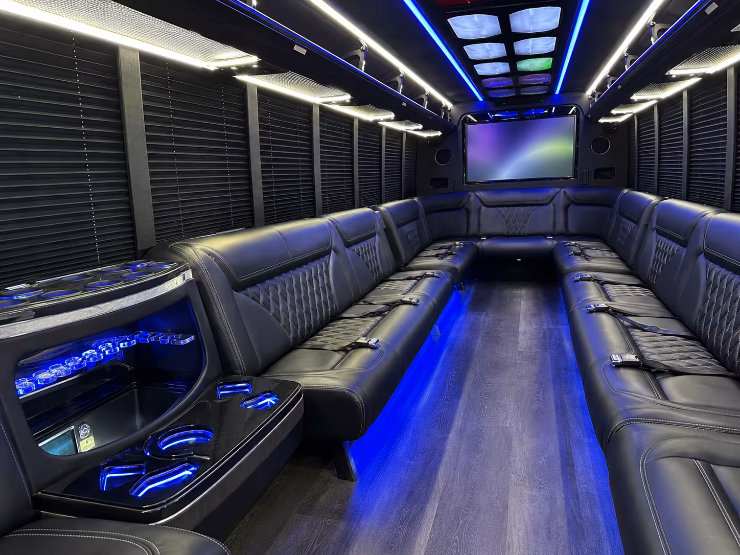moore 20 passenger party bus inside