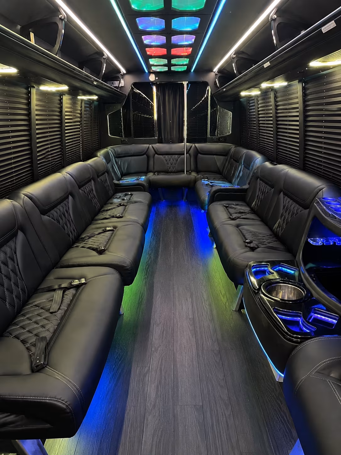 moore 20 passenger party bus interior