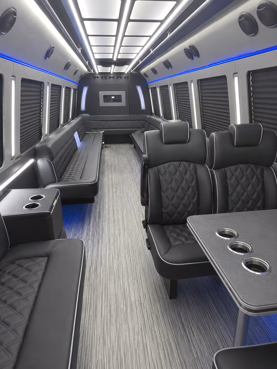 moore 25 passenger party bus inside