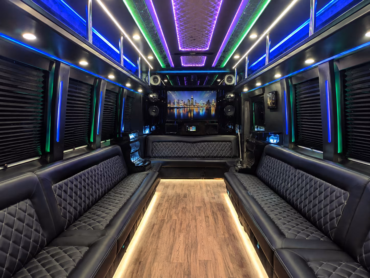 moore 25 passenger party bus interior