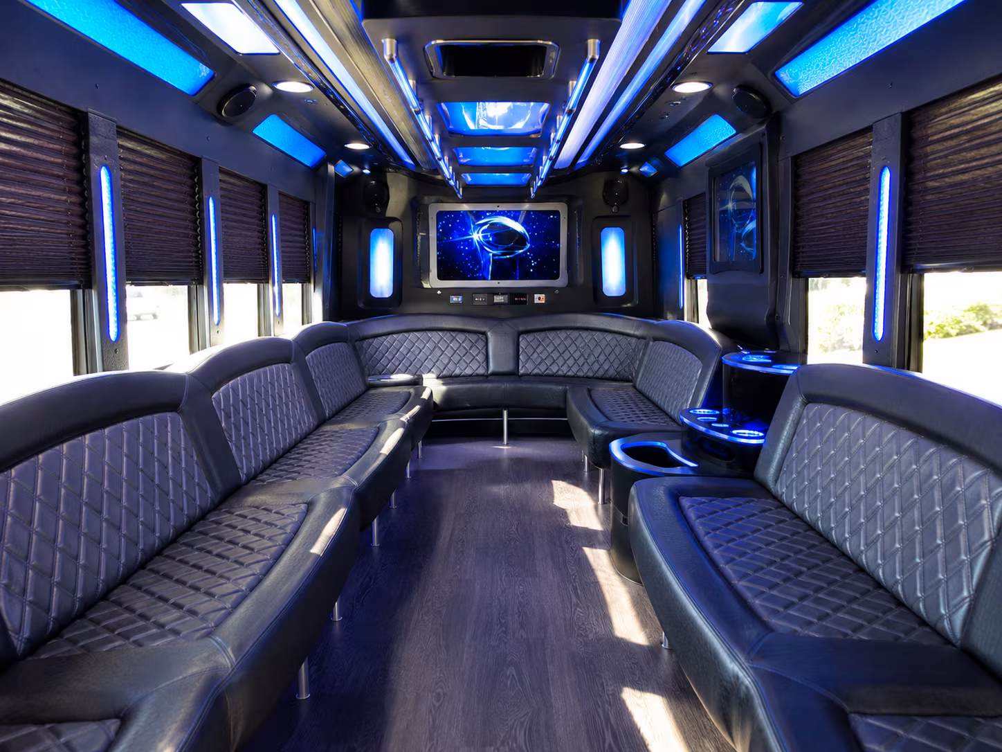 moore 28 passenger party bus inside