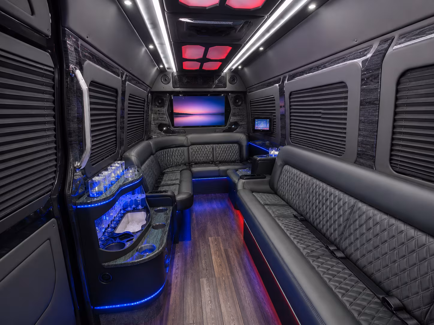 moore 30 passenger party bus inside