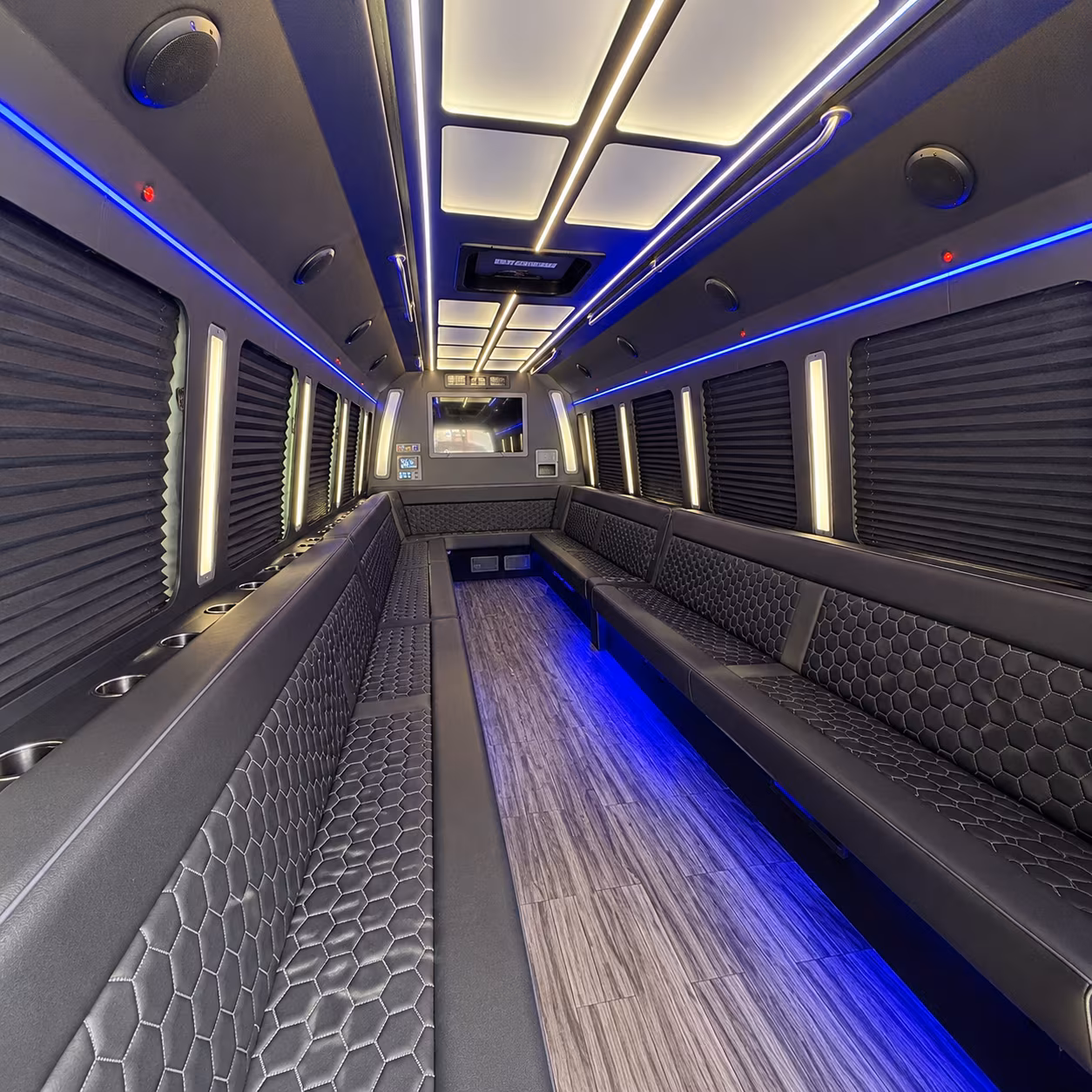 moore 30 passenger party bus interior