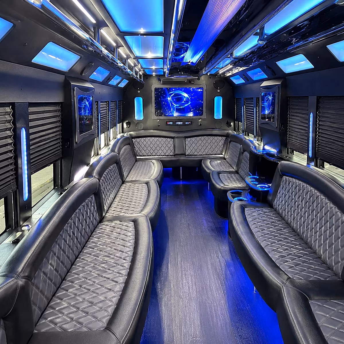moore 50 passenger party bus interior